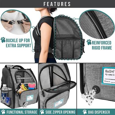 Show full view: PetAmi Airline Approved Backpack Dog & Cat Carrier, Gray slide 6 of 8
