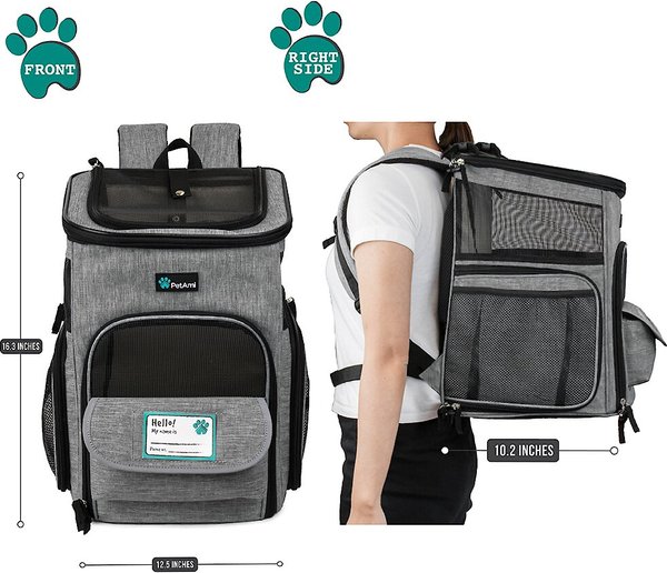 Show full view: PetAmi Airline Approved Backpack Dog & Cat Carrier, Heather Gray slide 3 of 9