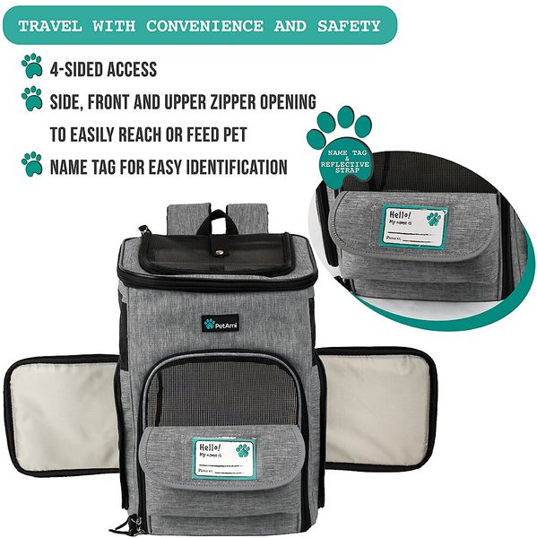 Show full view: PetAmi Airline Approved Backpack Dog & Cat Carrier, Heather Gray slide 4 of 9