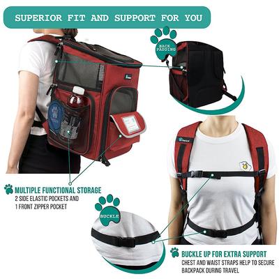 Show full view: PetAmi Airline Approved Backpack Dog & Cat Carrier, Red slide 6 of 9