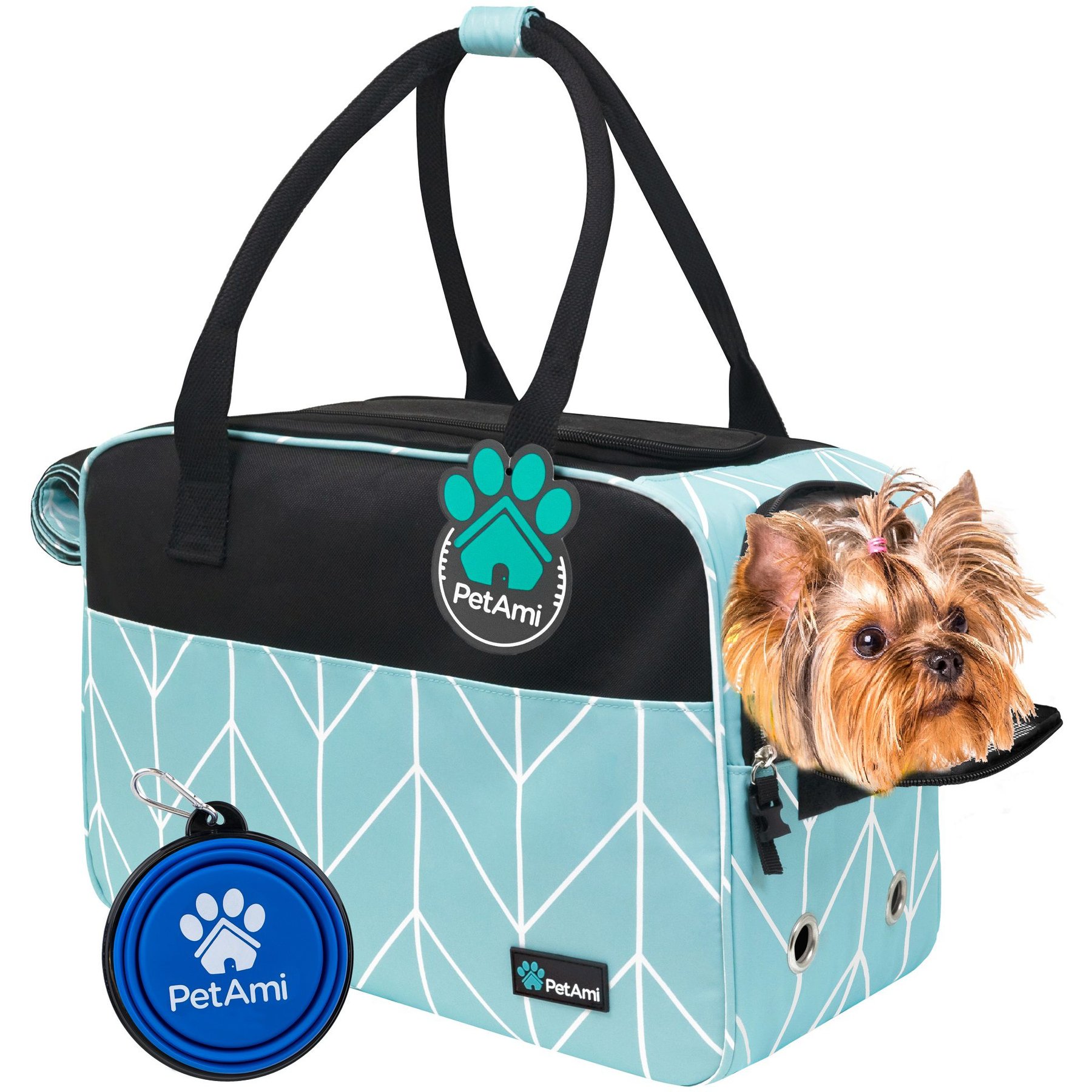 PetAmi Airline Approved Bag Dog & Cat Carrier, Chevron Teal