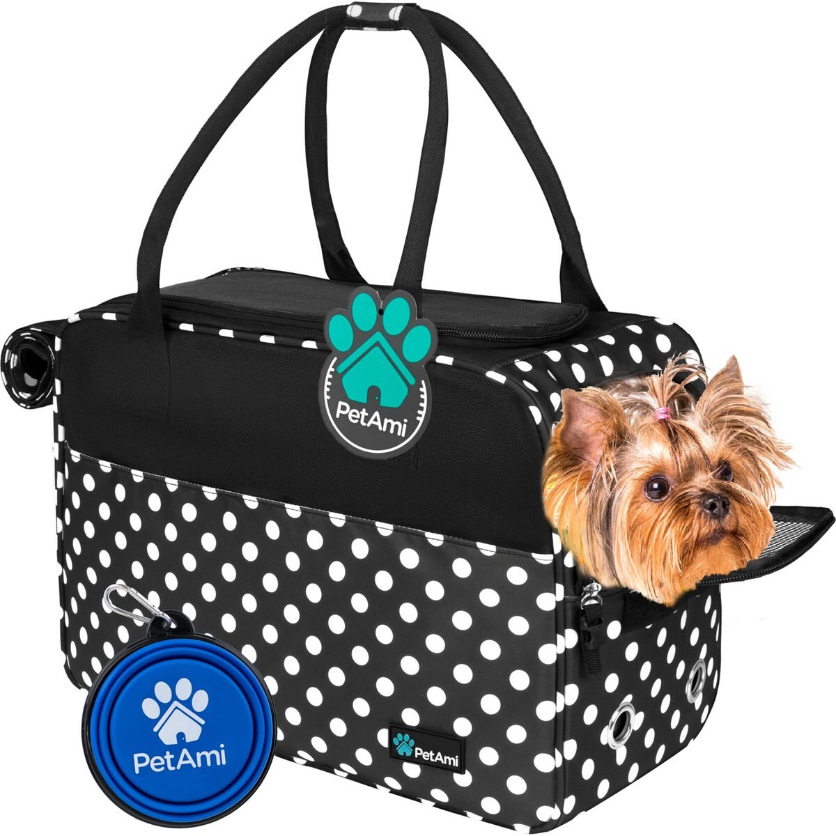 PetAmi Airline Approved Bag Dog & Cat Carrier, Polka Dot Black