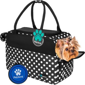 PetAmi Airline Approved Bag Dog & Cat Carrier, Polka Dot Black