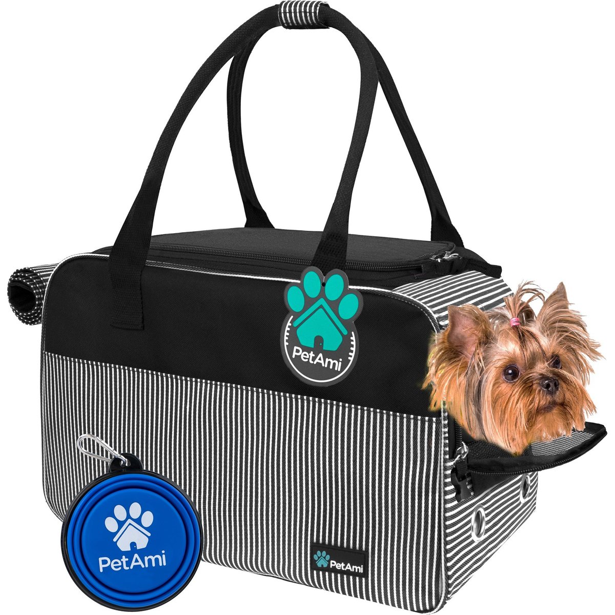 PetAmi Airline Approved Bag Dog & Cat Carrier, Stripe Black