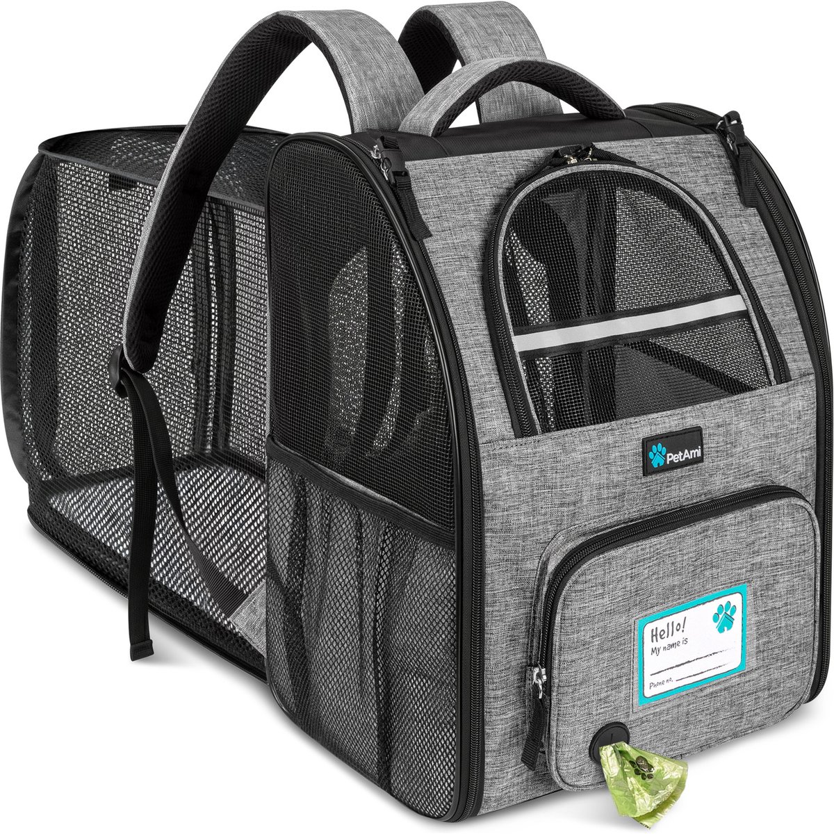 PetAmi Airline Approved Expandable Backpack Dog & Cat Carrier, Gray
