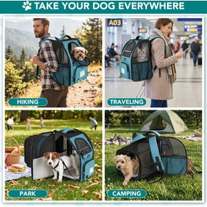PetAmi Airline Approved Expandable Backpack Dog & Cat Carrier, Turquoise