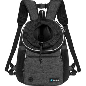 PetAmi Airline Approved Front Chest Small Dog & Cat Backpack Carrier, Dark Gray, Medium