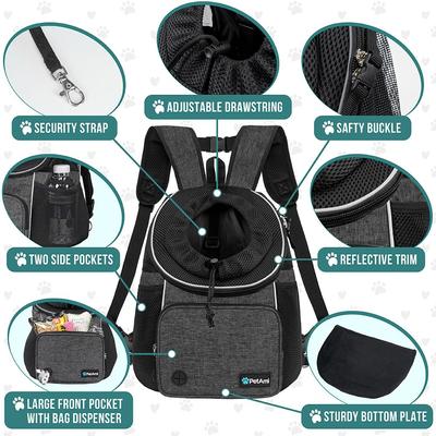 Show full view: PetAmi Airline Approved Front Chest Small Dog & Cat Backpack Carrier, Dark Gray, Medium slide 4 of 8