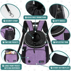 PetAmi Airline Approved Front Chest Small Dog & Cat Backpack Carrier, Purple, Medium slide 2 of 7