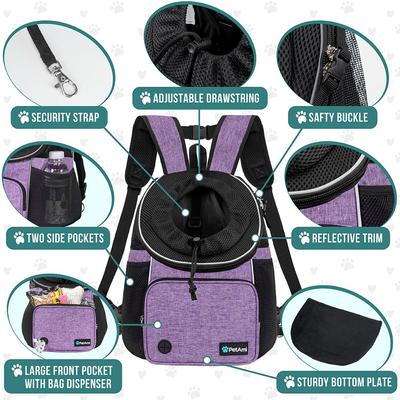 Show full view: PetAmi Airline Approved Front Chest Small Dog & Cat Backpack Carrier, Purple, Medium slide 4 of 8