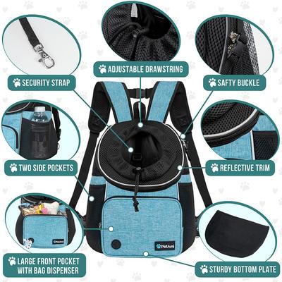 Show full view: PetAmi Airline Approved Front Chest Small Dog & Cat Backpack Carrier, Teal Blue, Medium slide 4 of 8