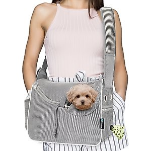 PetAmi Airline Approved Sling Small Dog & Cat Carrier, Stripe Black