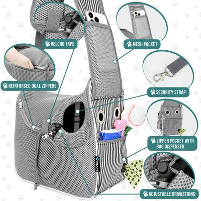 Show full view: PetAmi Airline Approved Sling Small Dog & Cat Carrier, Stripe Black slide 3 of 7