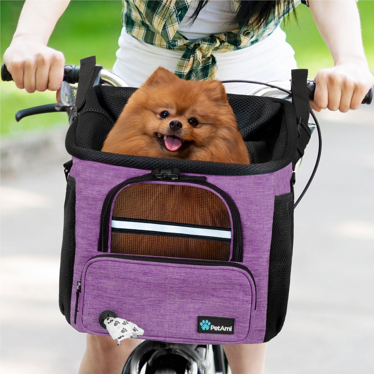 PetAmi Bike Basket Bag Dog & Cat Carrier, Purple