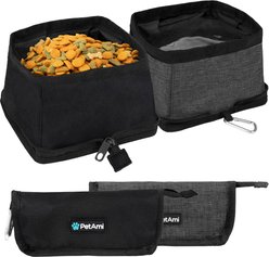 PetAmi Collapsible Polyester Dog & Cat Bowl, 2 count, Black, 14-cup