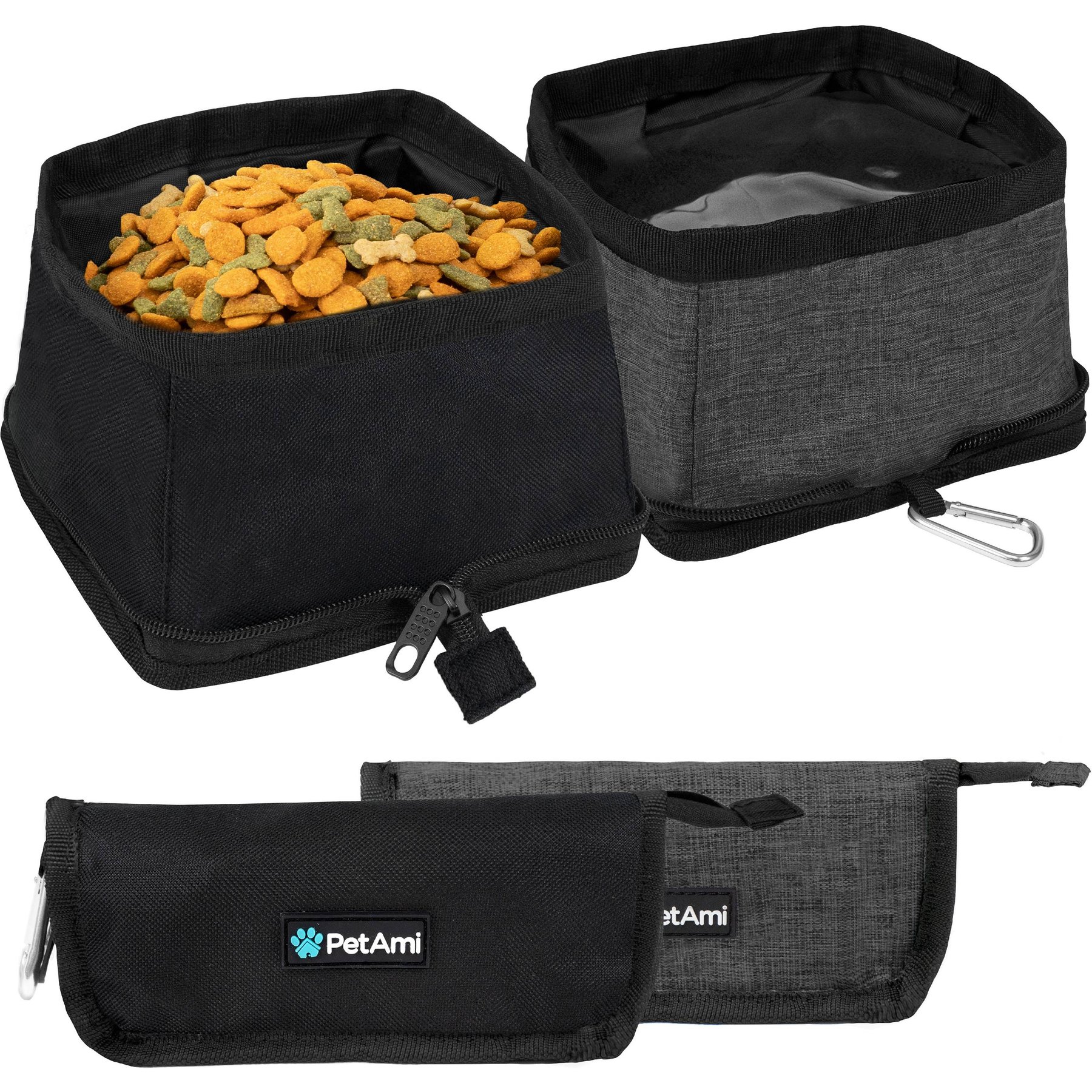 PetAmi Collapsible Polyester Dog & Cat Bowl, 2 count, Black, 14-cup