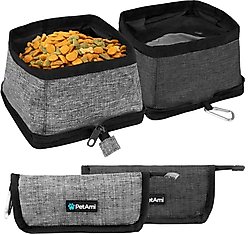 PetAmi Collapsible Polyester Dog & Cat Bowl, 2 count, Gray, 14-cup