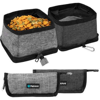 PetAmi PetAmi Collapsible Polyester Dog & Cat Bowl, 2 count, Gray, 14-cup