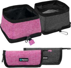 PetAmi Collapsible Polyester Dog & Cat Bowl, 2 count, Pink 14-cup