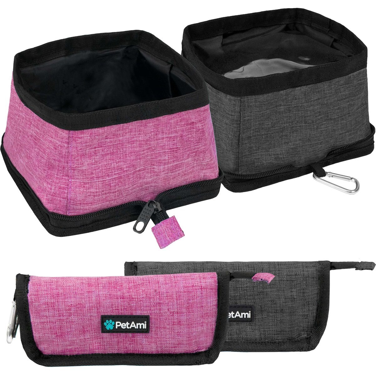 PetAmi Collapsible Polyester Dog & Cat Bowl, 2 count, Pink 14-cup