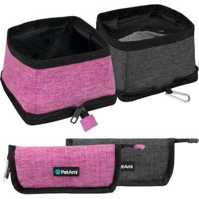 PetAmi PetAmi Collapsible Polyester Dog & Cat Bowl, 2 count, Pink 14-cup