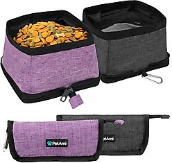 PetAmi Collapsible Polyester Dog & Cat Bowl, 2 count, Purple, 14-cup