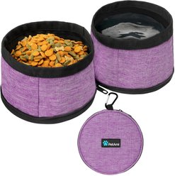 PetAmi Collapsible Polyester Dog & Cat Bowl, 2 count, Purple, 8.5-cup