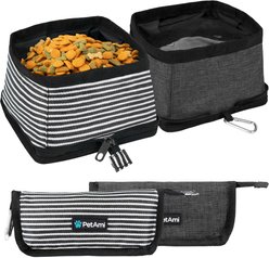 PetAmi Collapsible Polyester Dog & Cat Bowl, 2 count, Stripe Black, 14-cup