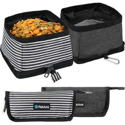 PetAmi PetAmi Collapsible Polyester Dog & Cat Bowl, 2 count, Stripe Black, 14-cup