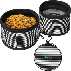 PetAmi Collapsible Polyester Dog & Cat Bowl, 2 count, Stripe Black, 8.5-cup