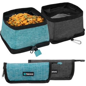 PetAmi Collapsible Polyester Dog & Cat Bowl, 2 count, Turquoise Blue, 14-cup