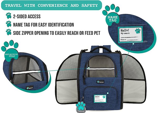 Show full view: PetAmi Deluxe Backpack Dog & Cat Carrier, Heather Navy slide 4 of 10