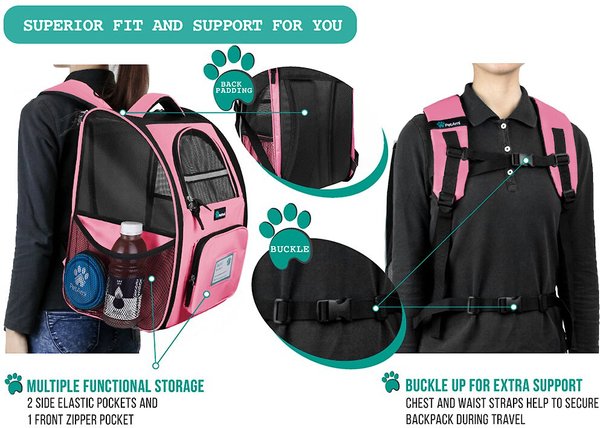 Show full view: PetAmi Deluxe Backpack Dog & Cat Carrier, Pink slide 5 of 10
