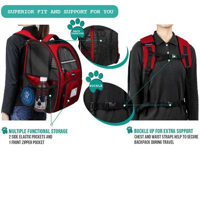 Show full view: PetAmi Deluxe Backpack Dog & Cat Carrier, Red slide 5 of 10