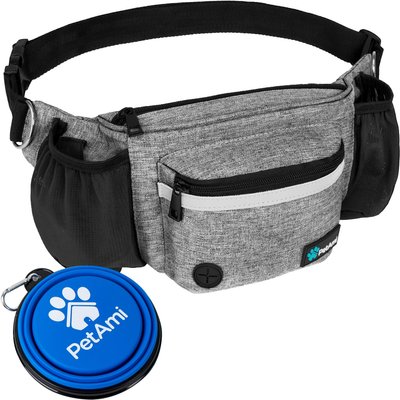 PetAmi PetAmi Dog & Cat Fanny Pack with Travel Bowl, Heather Grey