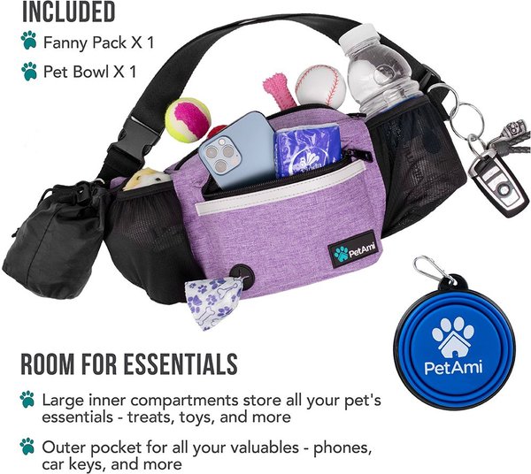 PetAmi Dog & Cat Fanny Pack with Travel Bowl