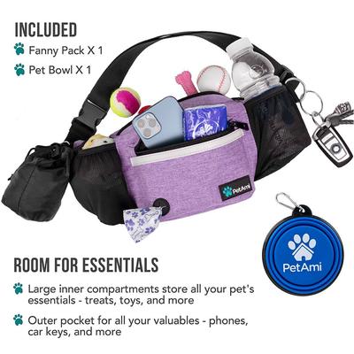 Show full view: PetAmi Dog & Cat Fanny Pack with Travel Bowl, Purple slide 3 of 10
