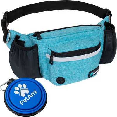 PetAmi PetAmi Dog & Cat Fanny Pack with Travel Bowl, Sea Blue