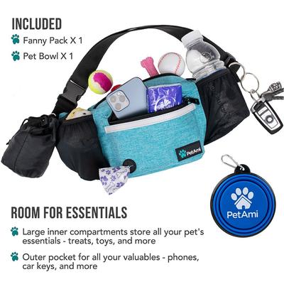 Show full view: PetAmi Dog & Cat Fanny Pack with Travel Bowl, Sea Blue slide 2 of 9