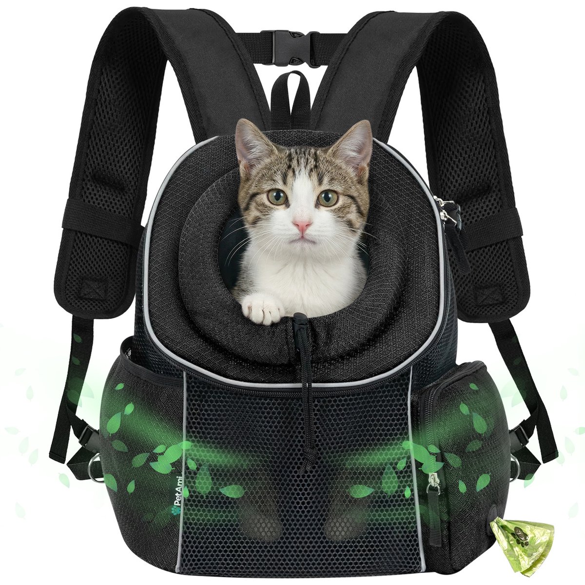 PetAmi Extra Ventilated Adjustable Airline Approved Backpack Dog & Cat Carrier, Black, Medium