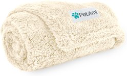PetAmi Fluffy Waterproof Cat & Dog Blanket, Beige, Small