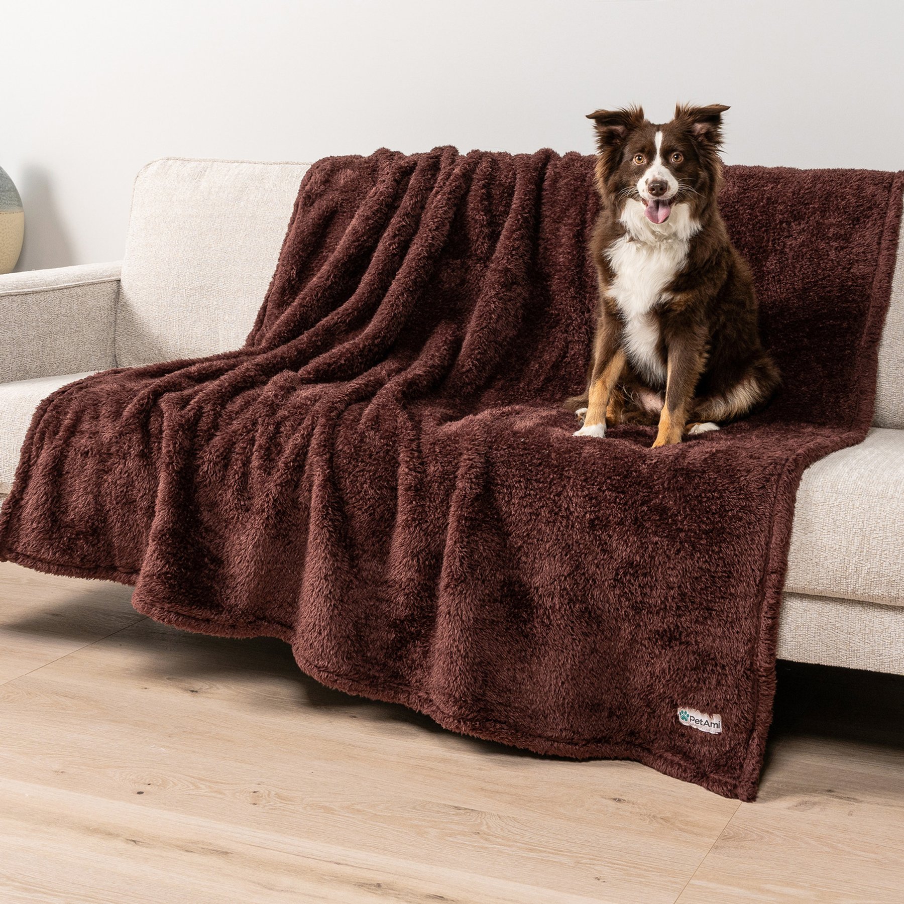 PetAmi Fluffy Waterproof Cat & Dog Blanket, Brown, X-Large