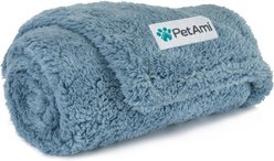 PetAmi Fluffy Waterproof Cat & Dog Blanket, Dusty Blue, Medium