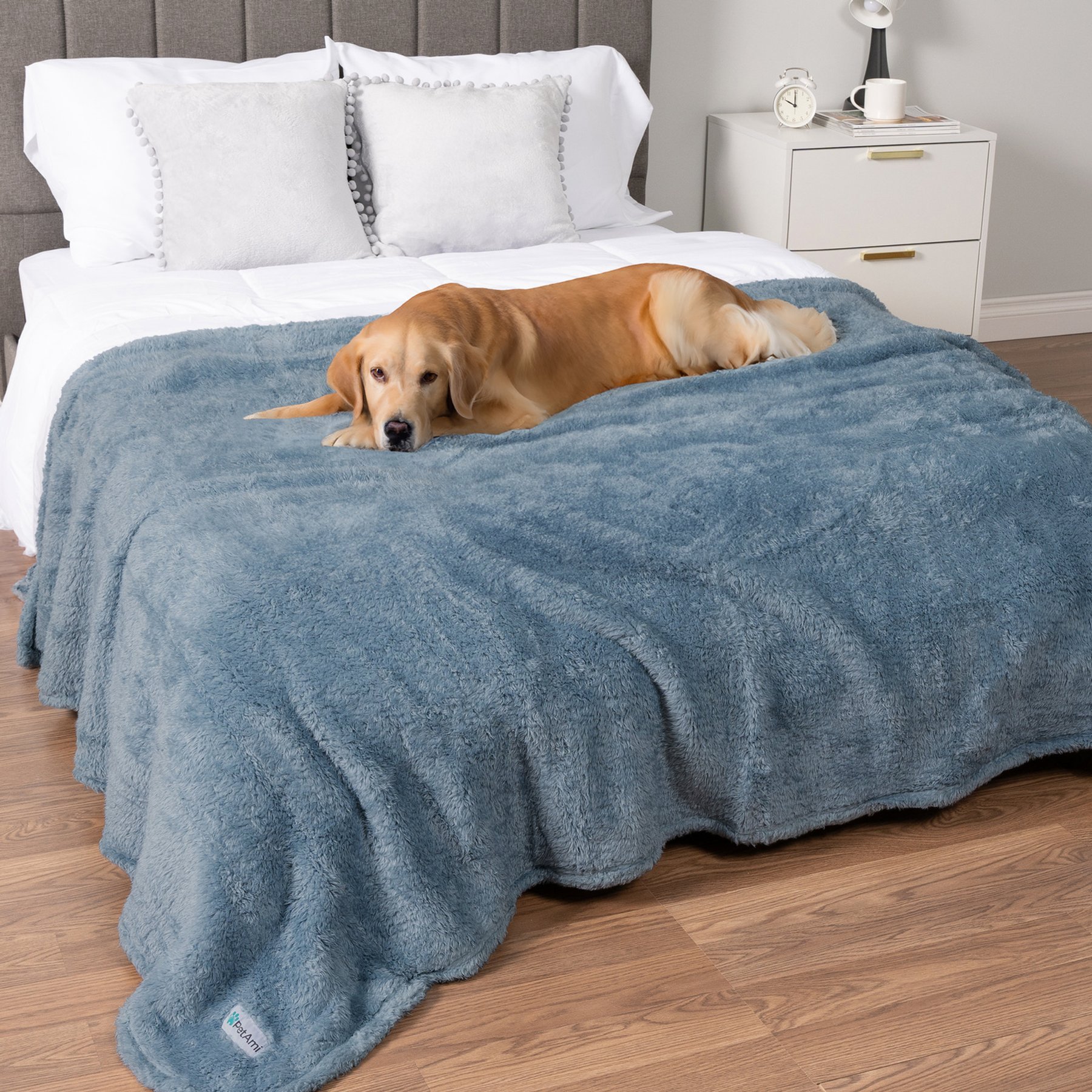 PetAmi Fluffy Waterproof Cat & Dog Blanket, Dusty Blue, Queen