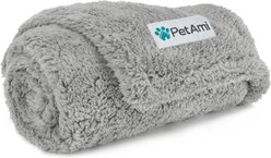 PetAmi Fluffy Waterproof Cat & Dog Blanket, Light Grey, Small