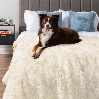 Show full view: PetAmi Furry Faux Fur Waterproof Cat & Dog Blanket, Beige, Large  slide 2 of 9
