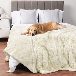 PetAmi Furry Faux Fur Waterproof Cat & Dog Blanket, Beige, X-Large 