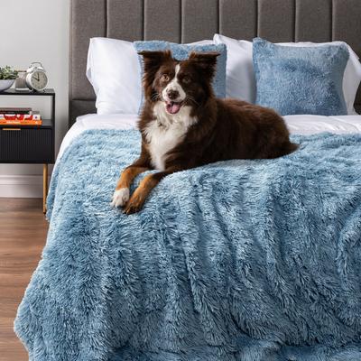 Show full view: PetAmi Furry Faux Fur Waterproof Cat & Dog Blanket, Dusty Blue, Large  slide 2 of 9
