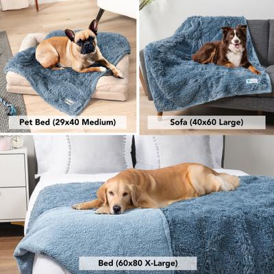 Show full view: PetAmi Furry Faux Fur Waterproof Cat & Dog Blanket, Dusty Blue, Large  slide 4 of 9