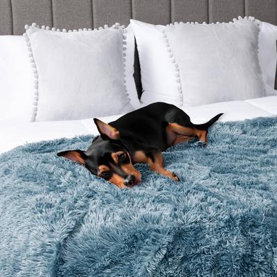 Show full view: PetAmi Furry Faux Fur Waterproof Cat & Dog Blanket, Dusty Blue, Large  slide 6 of 9